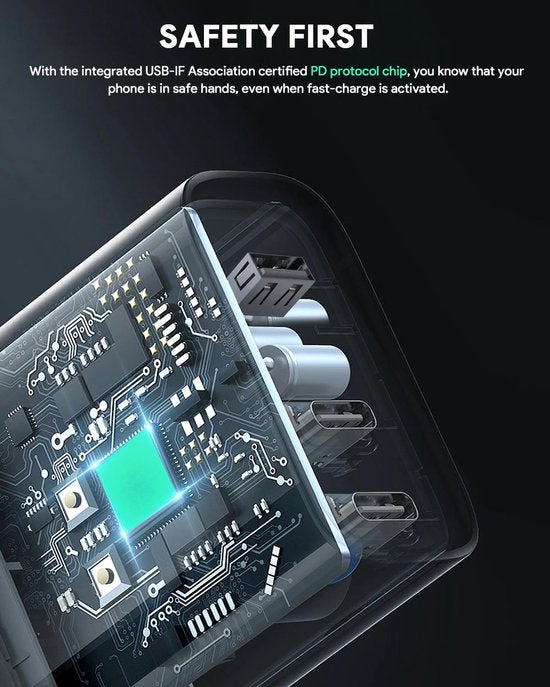 Aukey Omnia II Mix - Reisestecker mit EU-, US- und UK-Stecker - GaN-Ladegerät: Schneller und kompakter - 2x USB-C, 1x USB-A - 140W - Schwarz