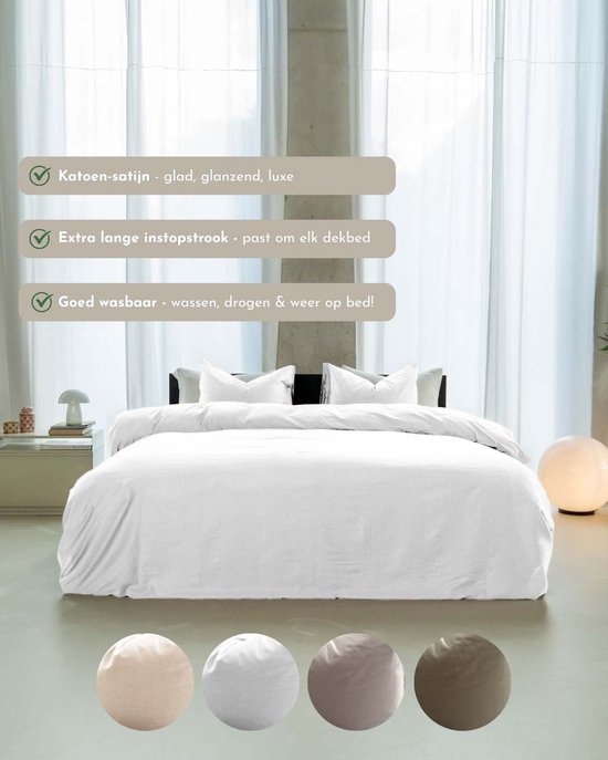 Kayori Emma Bettbezug aus Baumwollsatin – 140 x 200–220 cm + 1 Kissenbezug – Einzelbett – Offwhite
