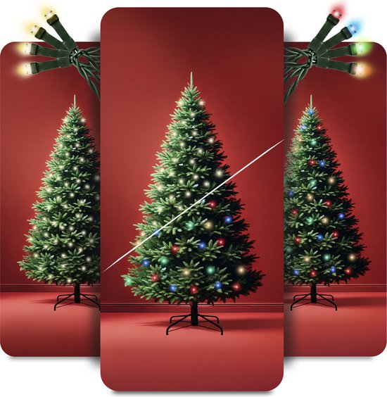 PristinePine Nordic Forest Fir - Kompletter Weihnachtsbaum mit LED-Beleuchtung (1339 Zweige) - Künstlicher Weihnachtsbaum inklusive Aufbewahrungsbeutel und Handschuhe - 380 farbige und warmweiße Lichter - Steuerung über App - 210 cm