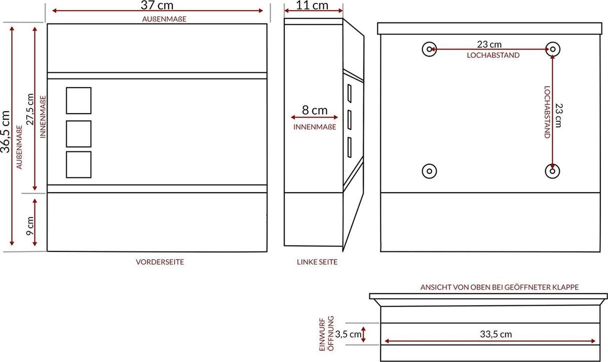Monzana Design-Briefkasten mit Sichtfenster in Anthrazit
