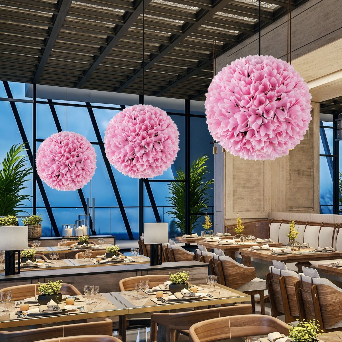 Coast Kunstbuchsbaumkugel, 2er-Set – realistische Blätter – pflegefrei – grün/rosa – 28 cm
