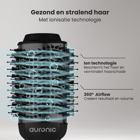 Auronic 3-in-1 Haartrocknerbürste - Airstyler - Lang - Style - Locken - 45 mm Lockenbürste - Keramik-Magic-Bürste - 1000W - Schwarz/Schwarz