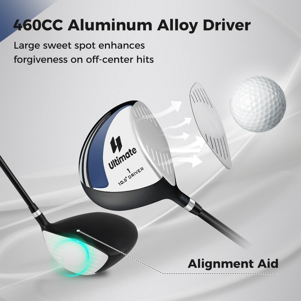 Coast Golf-Driver für Herren – 460-ccm-Schlägerkopf – Graphitschaft – Schwarz und Silber