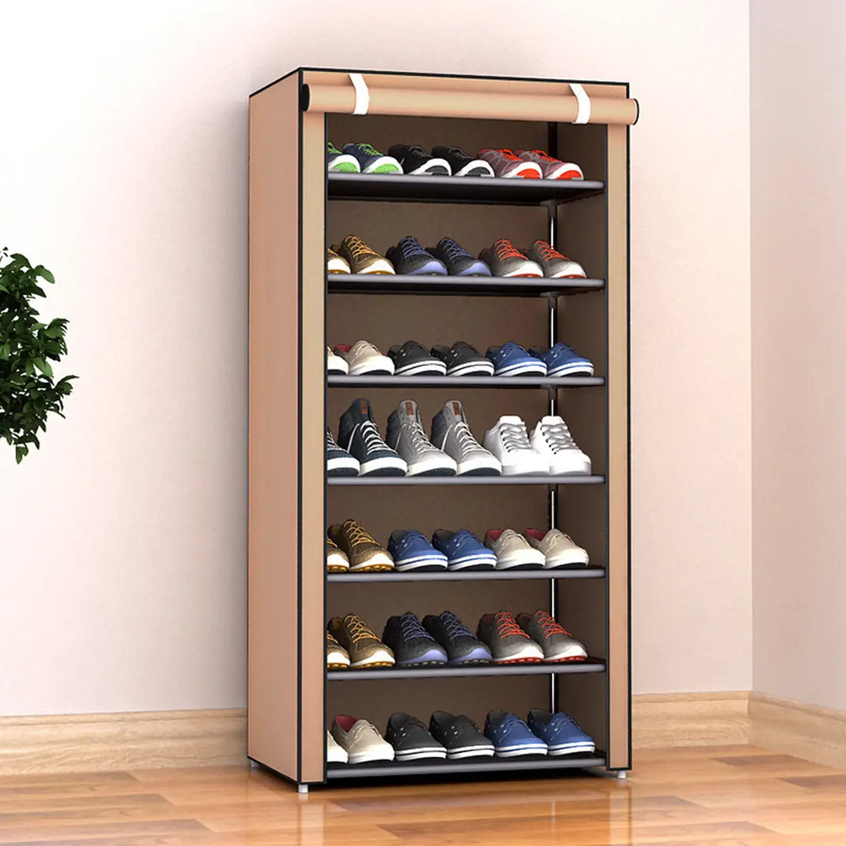 Evershine Schuhregal mit Stoffbezug – Mehrere Ebenen – Kaffeebraun