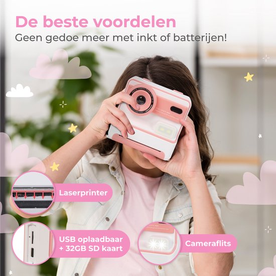 Nuvance - Kinderkamera - Spielzeugkamera Kinder - Inkl. 32 GB SD-Karte - Foto & Video - Fotodrucker - Digitale Kinderkamera - Kinderkameras - Pink