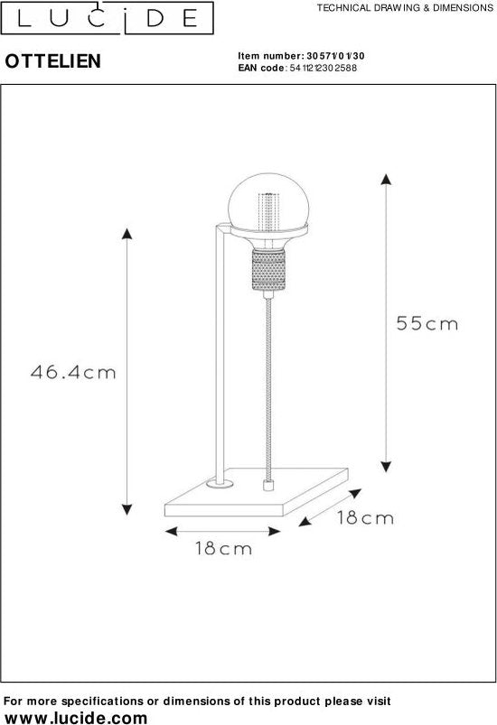 Lucide OTTELIEN – Tischlampe – 1xE27 – Schwarz