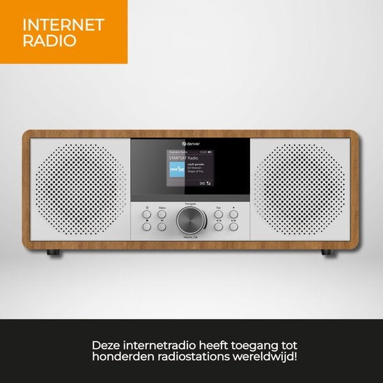 Denver Internet Radio - DAB/FM - CD-Player - Bluetooth - AUX/USB - Holz - Braun/Weiß