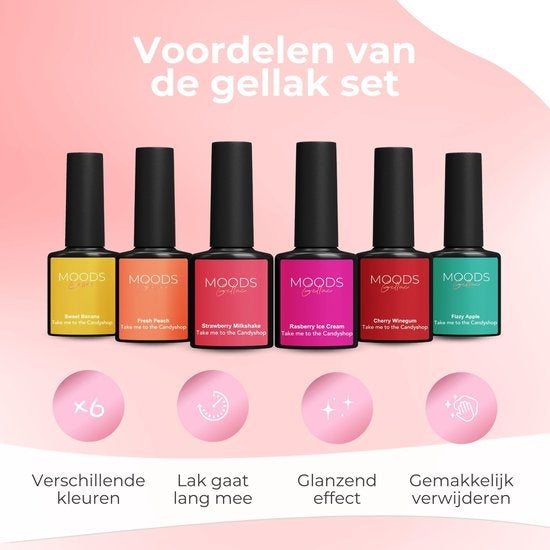 Moods Gellac 6-teiliges Set - Gel-Nagellack - 8ML - Take me to the Candyshop Edition - Gellac - Nägel - Gel Polish Starter Pack - Sommerfarben