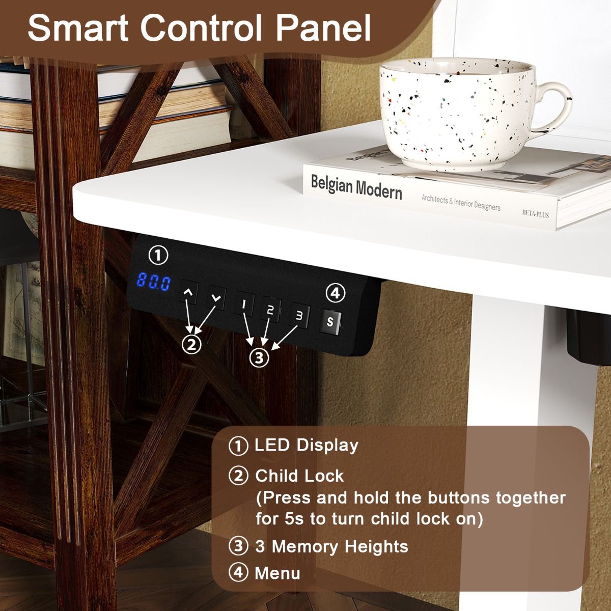 Coast Elektrischer Sitz-Steh-Schreibtisch – Höhenverstellbar – Mit Monitorhalterung und Schubladen – Weiß 100 x 60 cm