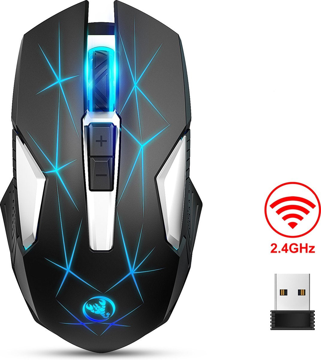 HXSJ T300 2.4G Wireless Gaming Mouse - Computermäuse - Ultraleicht - Kompakt für unterwegs - RGB-Beleuchtung - Schwarz