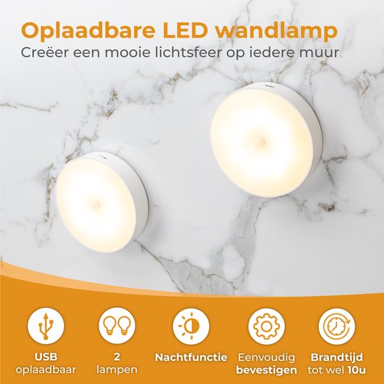 Nuvance - Kabellose Led-Leuchte - 2 Stück - Warmweißes Licht - Magnetisch - Tag- und Nachtsensor - Wiederaufladbar über USB - Schrankleuchte - Wandleuchte