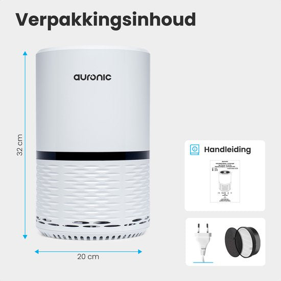 Auronic Luftreiniger - Luftreiniger mit HEPA-Filter - Entfernt 99,97% - 25W - 3 Stufen - Weiß