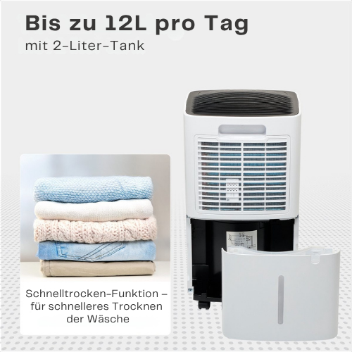 Auronic - Luftentfeuchter - Entfeuchtet 12 l pro Tag - Waschtrockenfunktion - Geeignet für Wohnzimmer, Schlafzimmer und Badezimmer - Weiß