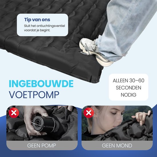 FLOAT Nomadic - 1-Personen-Schlafmatte mit Fußpumpe und Klicksystem - Stabiles und leichtes Luftbett für Camping - 195x66x12 cm Luftmatratze - Selbstaufblasende Schlafmatte - Schwarz