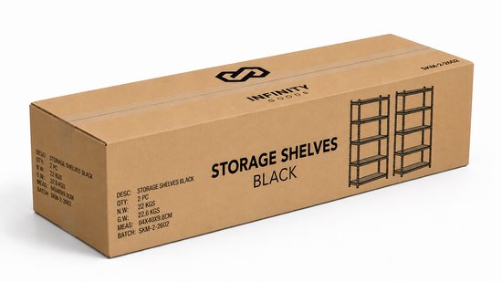 Infinity Goods Regalschrank Schwarz – 2er-Set – 180 x 90 x 40 cm – Aufbewahrungsregal aus Metall – Vorratsschrank – Lagerregal mit 5 Einlegeböden – max. 175 kg pro Einlegeboden, 875 kg insgesamt