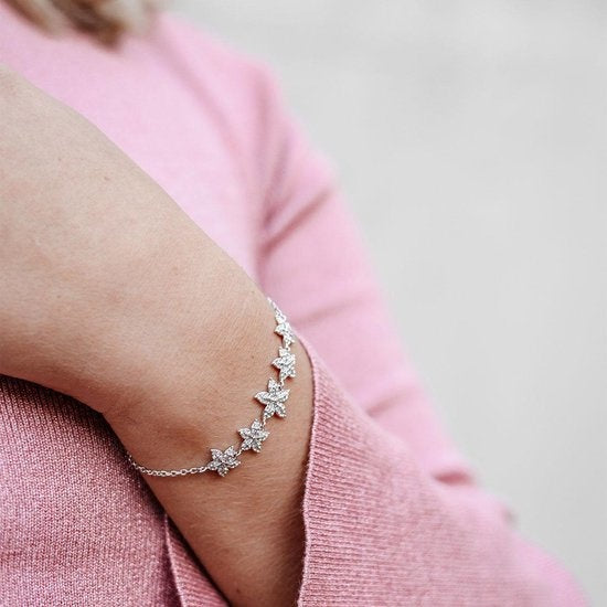 Yolora Damen Blumenarmband mit Kalpa Camaka Kristallen - Silber - 18K Weißgold plattiert - Geschenkbox - Muttertagsgeschenk