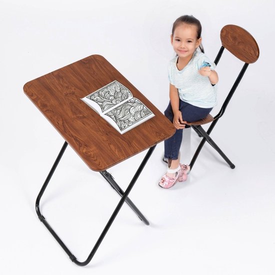 Klapptisch mit Stuhl - Kinderschreibtisch oder Esstisch- Klapptischset -Holzoptik