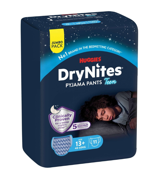 Huggies DryNites Pyjama-Hosen für Jungen ab 13 Jahren – 48–60 kg – Jumbo-Packung mit 11 Stück