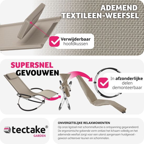 tectake - Sonnenliege - ergonomisch, faltbar - Kapazität 150 kg - beige -