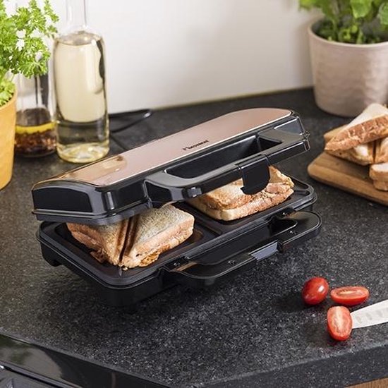 Bestron Sandwichtoaster – ASM90XLCO – 900 W – Für 2 Sandwiches – Antihaftbeschichtung – Kupfer – 5 Jahre Garantie