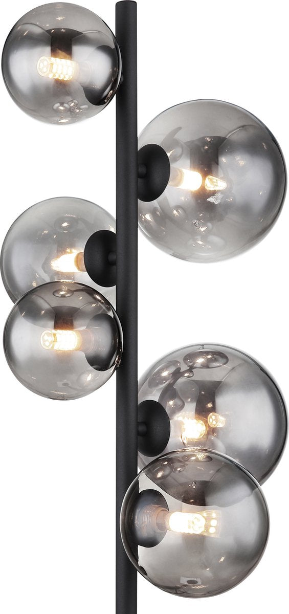 Globo Riha Stehleuchte - Mit Rauchglas - 155 cm - 6xG9 LED - Schwarzes Metall