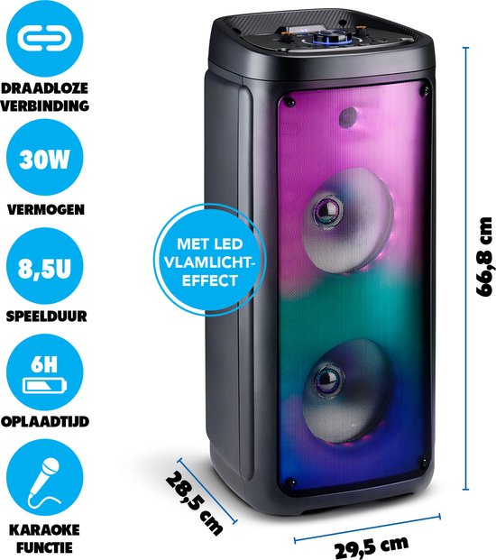 Bluetooth-Lautsprecher mit Mikrofon - Partybox mit Stimmungsbeleuchtung - Musikbox und Karaoke-Set - Party-Lautsprecher mit Bluetooth-, Aux- und USB-Eingängen - leicht zu transportieren mit Tragegriff - Schwarz