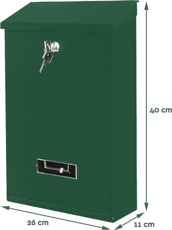 BRASQ Briefkasten Grün - Wandbriefkasten mit Schloss - Briefkästen - Moderner Briefkasten mit Namensschild - Inkl. Montagematerial & 2 Schlüssel - Schließzylinder - Edelstahl