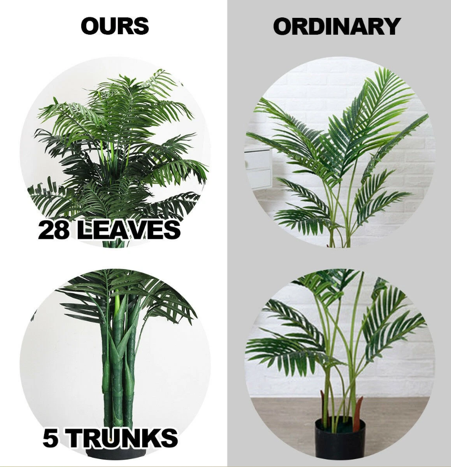 1,1 Meter hohe künstliche Areca-Palme - Dekorativer Seidenbaum mit Korb für den Innen- und Außenbereich