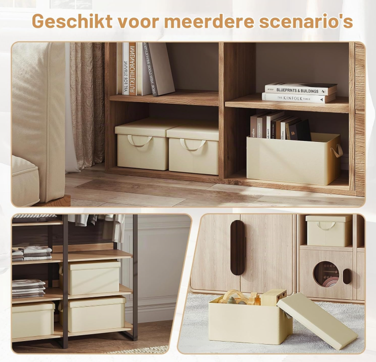 WOLTU Aufbewahrungsbox mit Deckel – Creme – 38 x 27 x 20 cm – Zusammenklappbar, 20 Liter