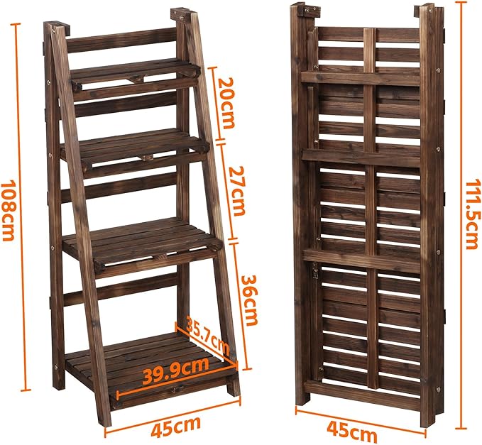 Yaheetech Pflanzenregal, 4-stöckig, zusammenklappbar – Braun – Blumenregal aus Holz für drinnen und draußen