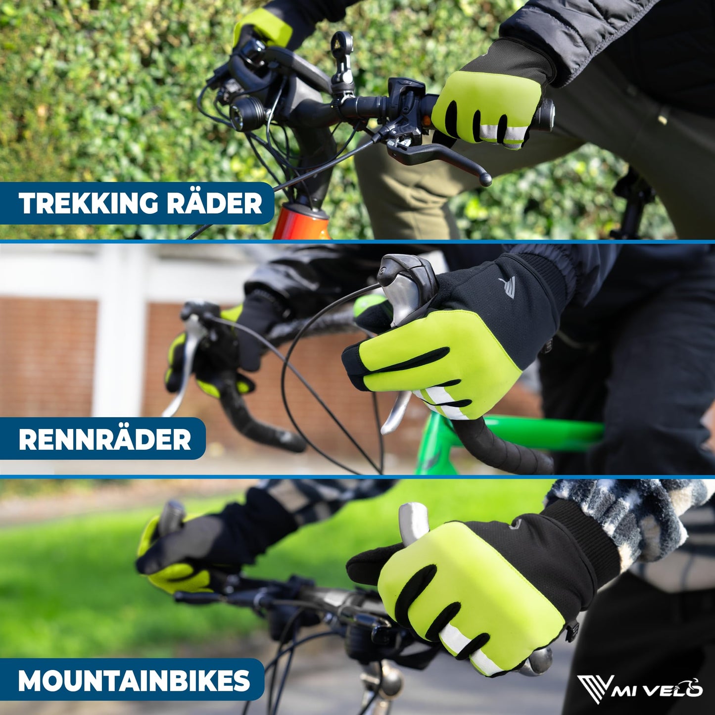 MIVELO Herren-Fahrradhandschuhe für den Winter – Thermo-Fleece – wasserdicht und winddicht – touchscreenfähig – gelb – XXL