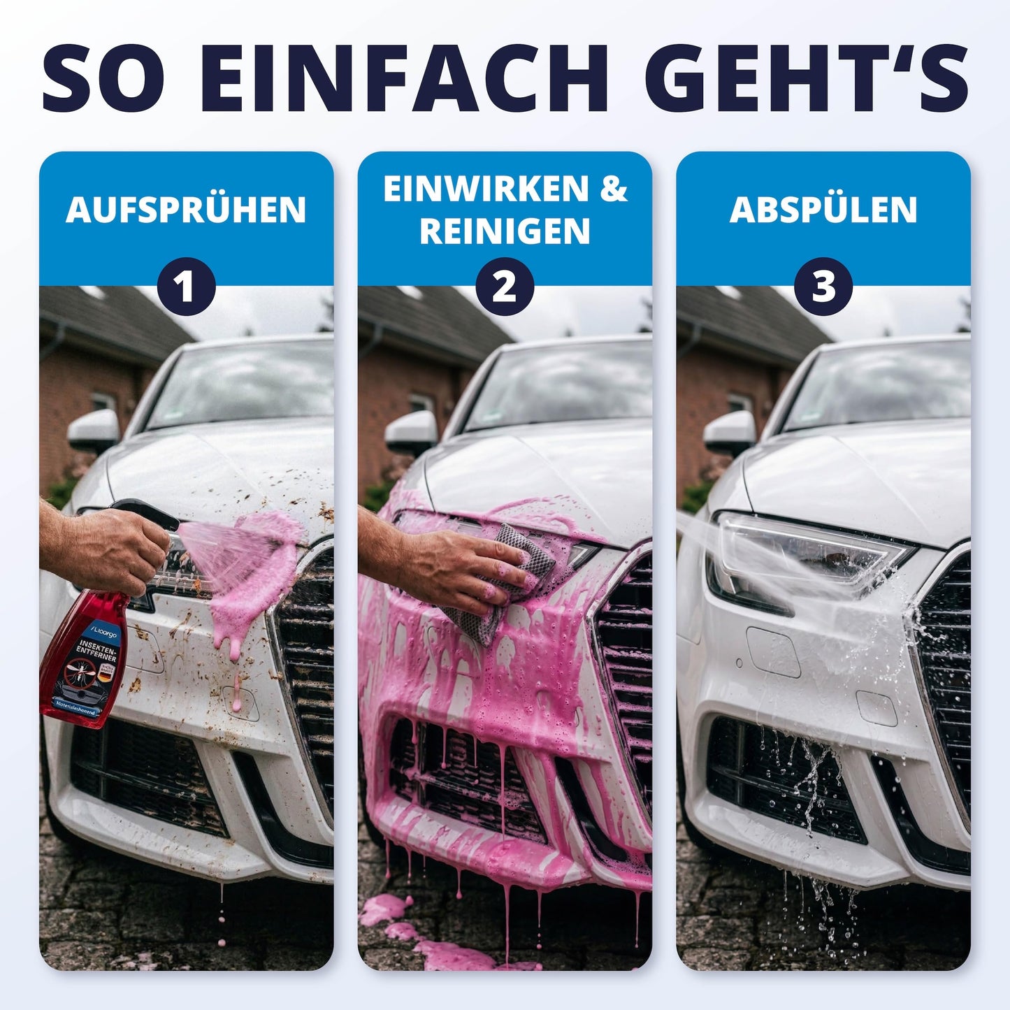 Licargo Insektenentferner – Autoreinigung und -pflege – 750 ml – für Glas und Lack – für Auto und Wohnwagen