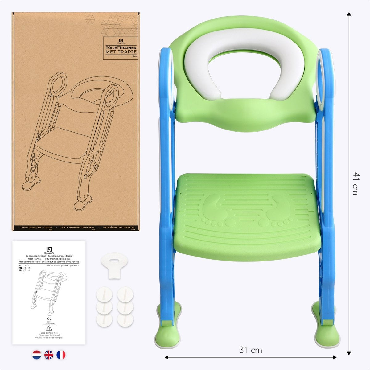 LifeGoods Toilettensitzverkleinerer - Töpfchen Kleinkind - 2 bis 7 Jahre - Grün/Blau