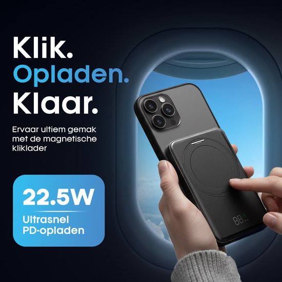 Strolox Powerbank – 12.000 mAh – Kompatibel mit dem MagSafe-System – Kabellose Powerbanks – Schnellladegerät – Notfallpaket – Mit Ständer