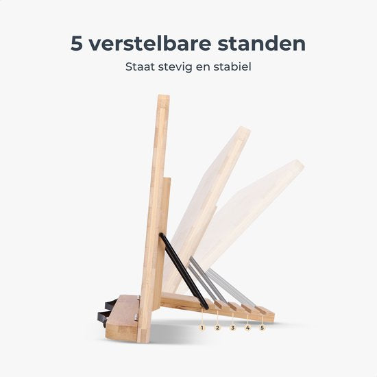 Castagnola Verstellbarer Buchständer - Buchständer mit 5 Ständern - Buchständer Bambus - Tablet-Halter - Kochbücher und Lesebücher