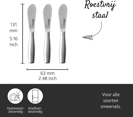 Boska Streichmesserset Mini Copenhagen - Käsemesser - 3-teilig - Edelstahl - Käsemesserset für Frischkäse
