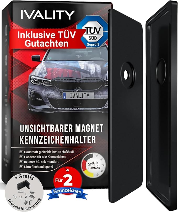 Ivality Kennzeichenhalter – rahmenlos – magnetisch – für 2 Kennzeichen – schwarz