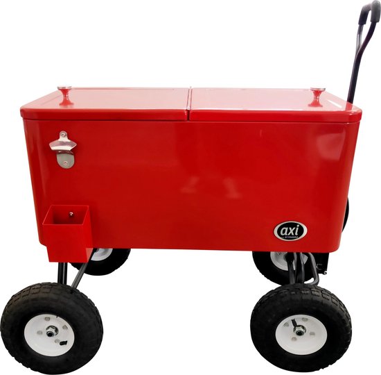 AXI Kühlwagen „Cooler“ in Rot – Handwagen – Kühlbox mit Rädern – 76 l Fassungsvermögen – Kühlbox mit Ablasshahn