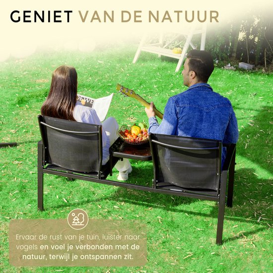 O'DADDY® Gartenbank - Gartenbänke wetterfest - Gartenbänke - Gartenbank - Gartenbank mit Tisch - Außenbank - Für 2 Personen - 142 x 57 x 82 cm - Metall - Schwarz