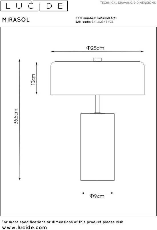 Lucide MIRASOL – Tischlampe – Ø 25 cm – 3xG9 – Weiß