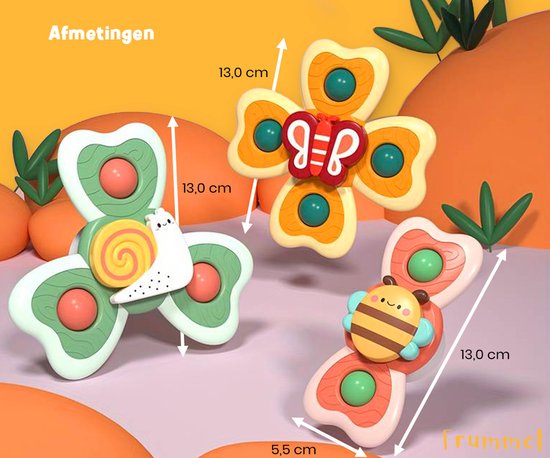 Frummel Fidget Spinners XL mit Saugnapf - Badespielzeug - Sinnesspielzeug - Fidget Toys - Badespinner - Fidget Spinner für die Autoscheibe - 3 Stück
