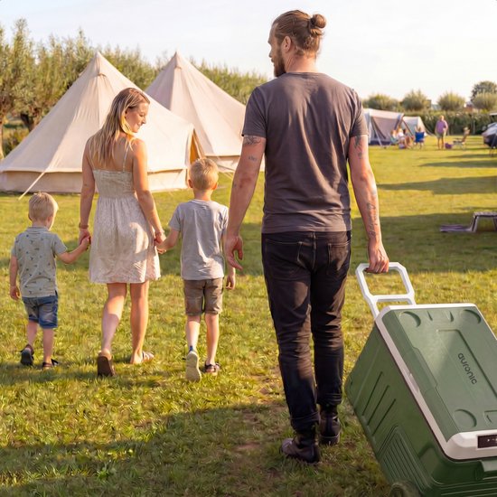 Auronic Electric Cool Box - Kompressor - 2 Zonen - 33L - 12/24V und 240V - Kühlen und Gefrieren - Campingkühlschrank - Frigobox Auto - Mit Rädern und Griff - Grün