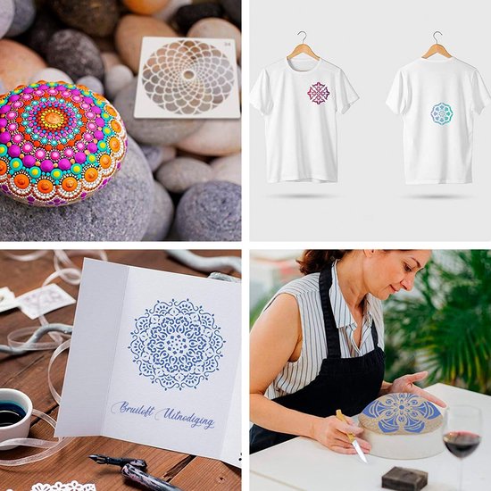 Happy Goods Mandala Punkt Malschablonen 24 Stück 13x13cm | Dotting Art | Dots - Bastelschablonen - Zeichenschablonen - Malschablonen