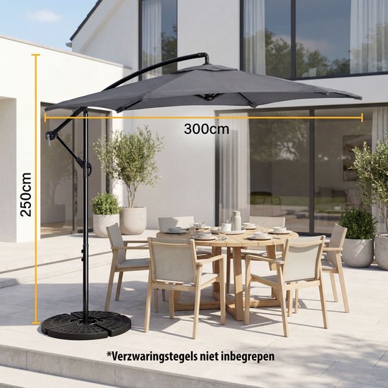 Tristar Schwebeschirm – 300 cm, rund – Garten – höhenverstellbar – inkl. Kreuzfuß und Schutzhülle – PA-7905 – Anthrazit