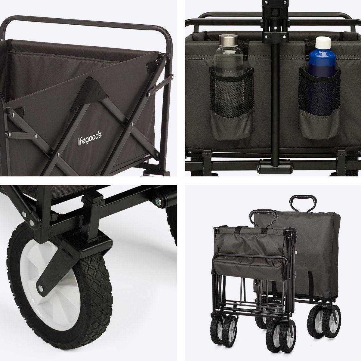 LifeGoods Wagon - faltbar - drehbare Räder - 2 Ständer - 70KG Tragfähigkeit - Grau