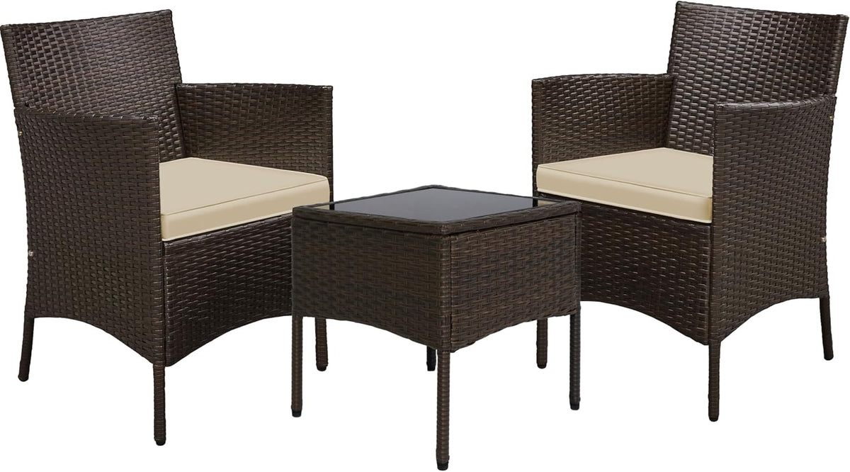 Yaheetech 3-teiliges Gartenset aus Poly-Rattan – zwei Stühle und ein Tisch – braun