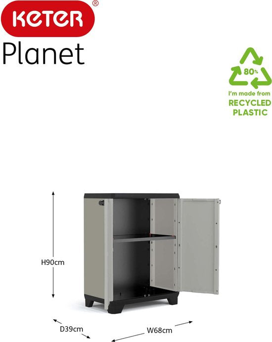 Keter Planet Niedriger Schrank – 1 Einlegeboden – 68 x 39 x 90 cm – Grau/Schwarz