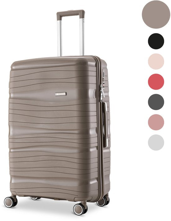 SKYCASES Travelin' Charm - 28-inch großer Reisekoffer - Zahlenschloss - 41x24x69 cm - 98L - Leicht, wasserdicht & langlebig - Champagner