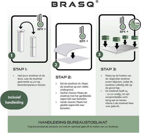 BRASQ Bürostuhlmatte CM200 - Transparent - 120x150 cm - Hochwertiges PVC - Bodenschutzmittel für harte Böden