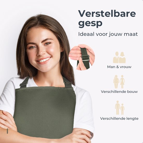 Küchenschürze - Wasser- und schmutzabweisend - Professionelle Kochschürze - Schürze für Frauen und Männer - Catering-Schürze - Unisex - Verstellbare Schnalle - Extra große Fächer - Grün